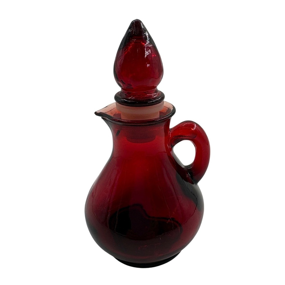 Avon Ruby Red Glass Cruet‎ Strawberry Stopper Vintage 1971 Chipped Spout AS IS